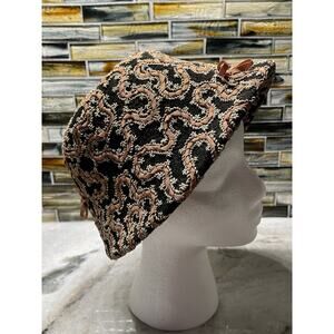 Vintage Black Cloche Hat With Intricate Brown Soutache Braided Trim 1940s